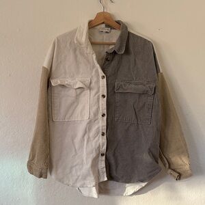 ACOA Multi-Tone Corduroy Shirt Jacket in Gray, Tan and White Sz L